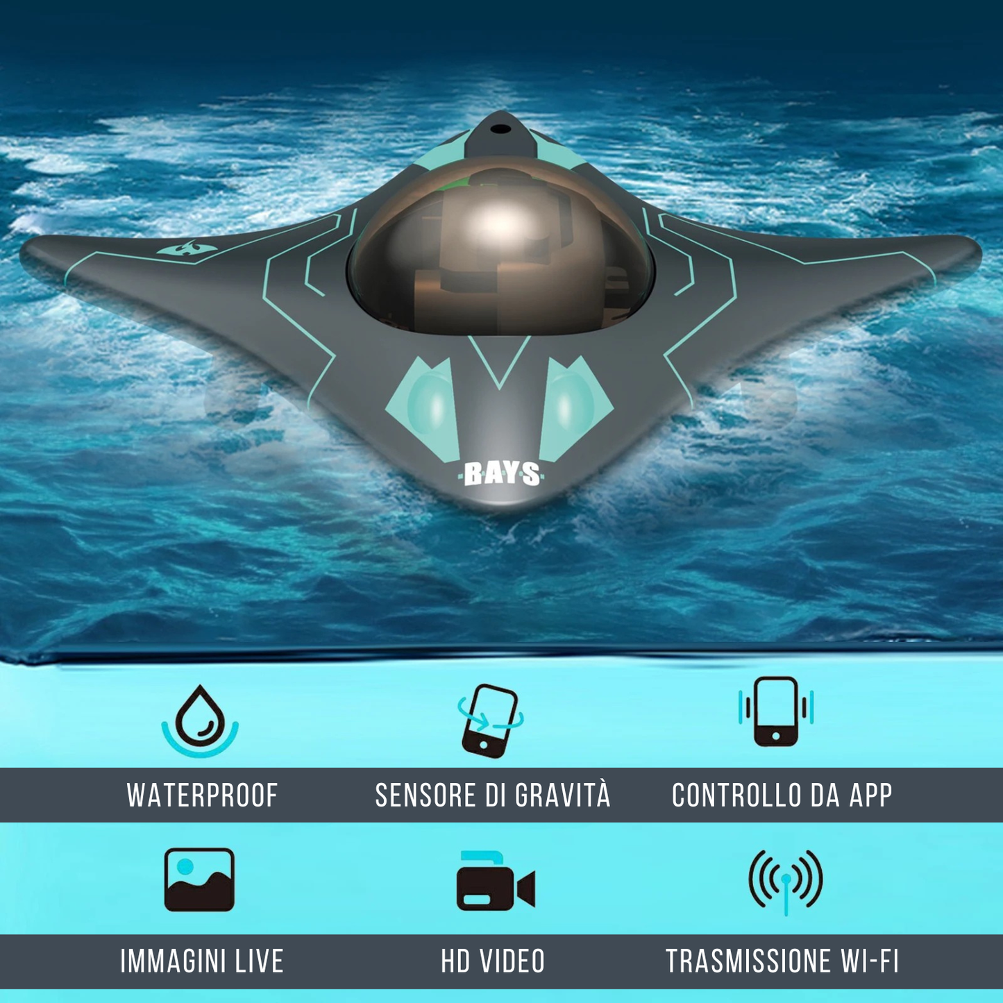 Drone mini subacqueo WI-Fi telecomandato da APP con telecamera HD in tempo reale - AquaCam