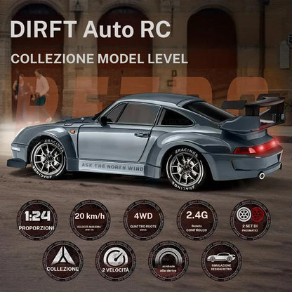 Auto da corsa 911 telecomandata scala 1:24 ricaricabile con cavo USB