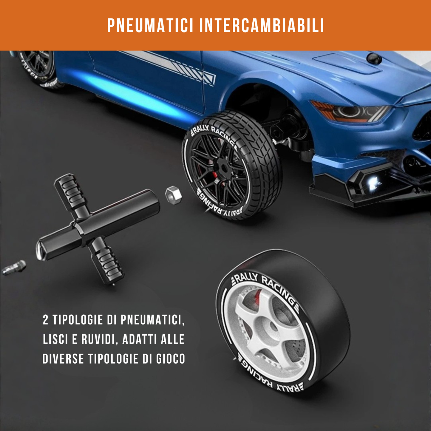 Auto da drift E30 telecomandata scala 1:24 ricaricabile con cavo USB