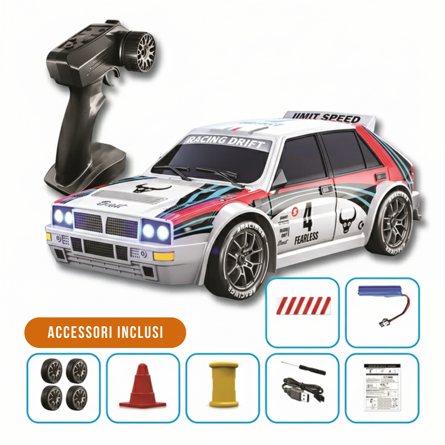 Auto da corsa Delta telecomandata scala 1:24 ricaricabile con cavo USB