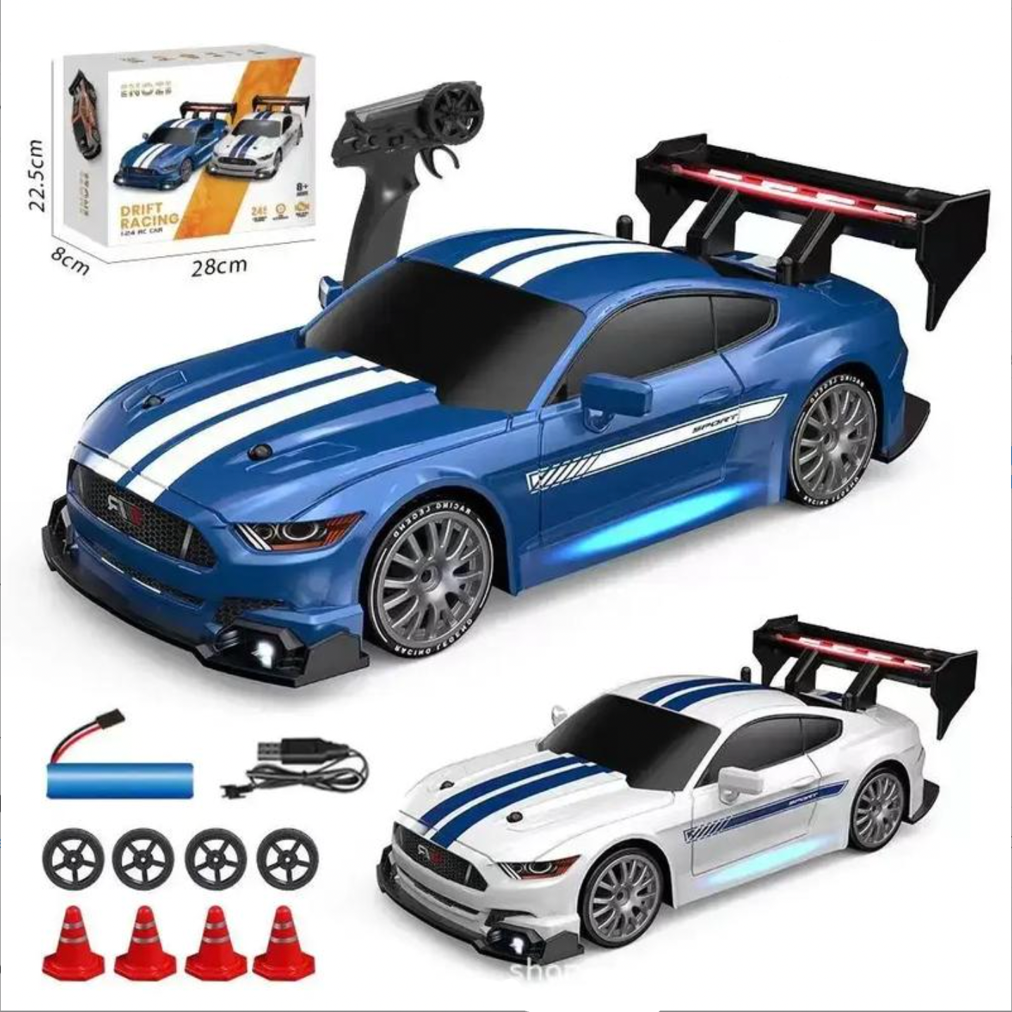 Auto da corsa Shelby GT500 telecomandata scala 1:24 ricaricabile con cavo USB