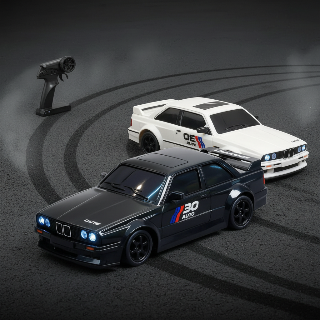 Auto da drift E30 telecomandata scala 1:24 ricaricabile con cavo USB